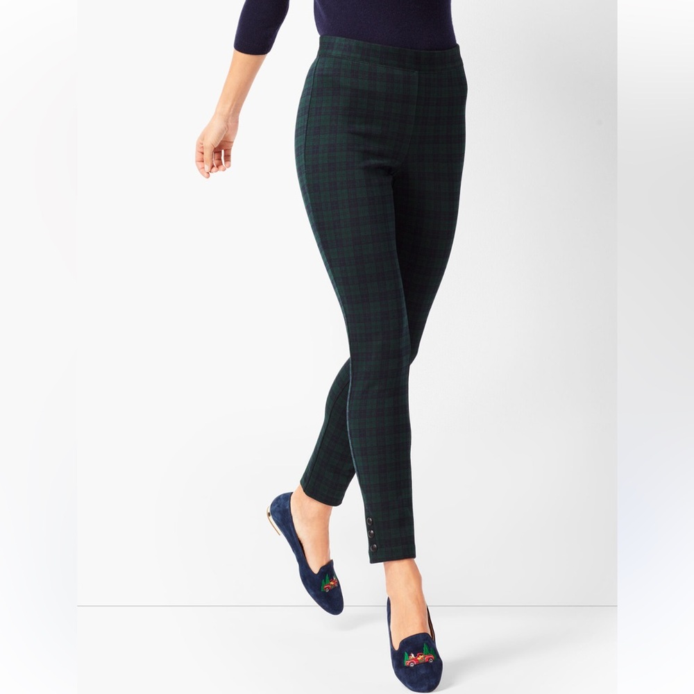 Talbots Ankle Snap Pointe Plaid Holiday Leggings